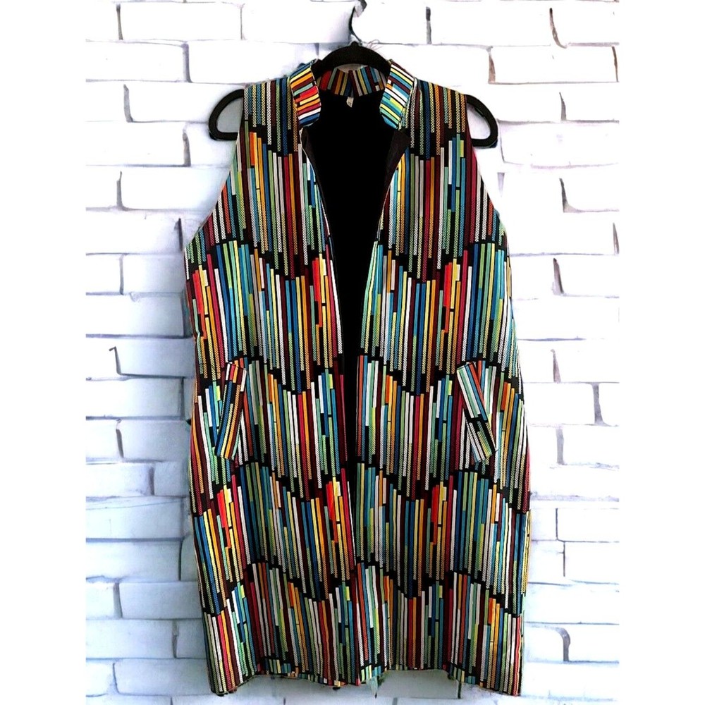 Women"s Vest Sz XXXL Custom Made Big &Tall 2 Pocket Sleeveless Lagenlook Rainbow